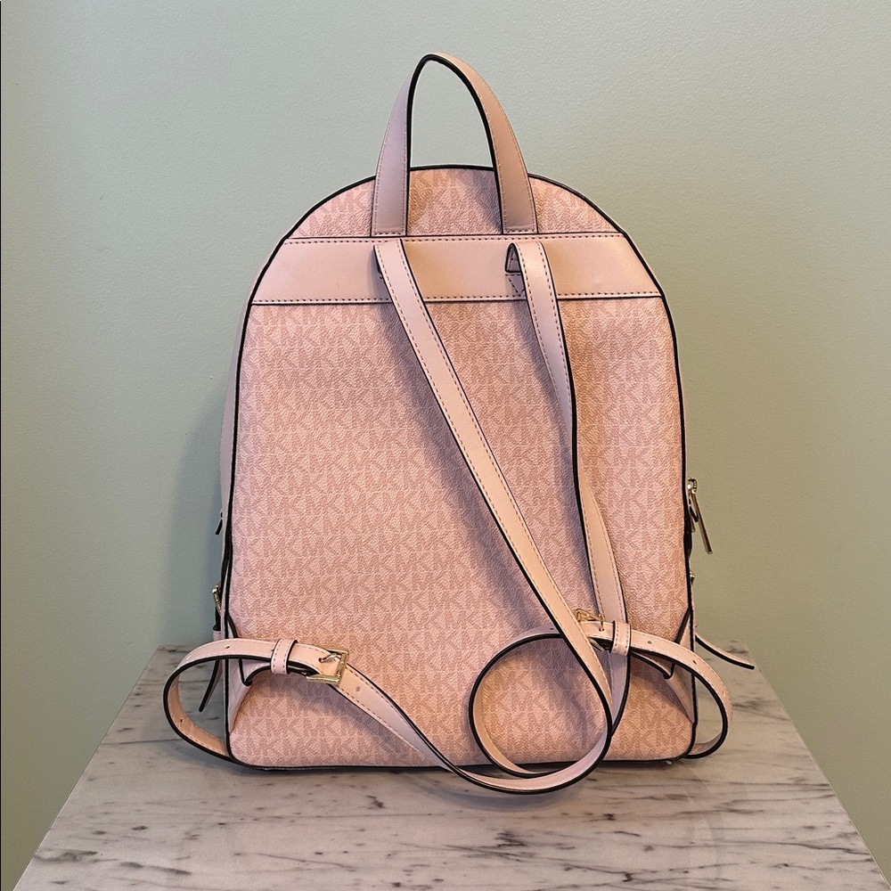 Michael Kors Jaycee Large Blush Logo Backpack Denim Transfer - Picture 2 of 16
